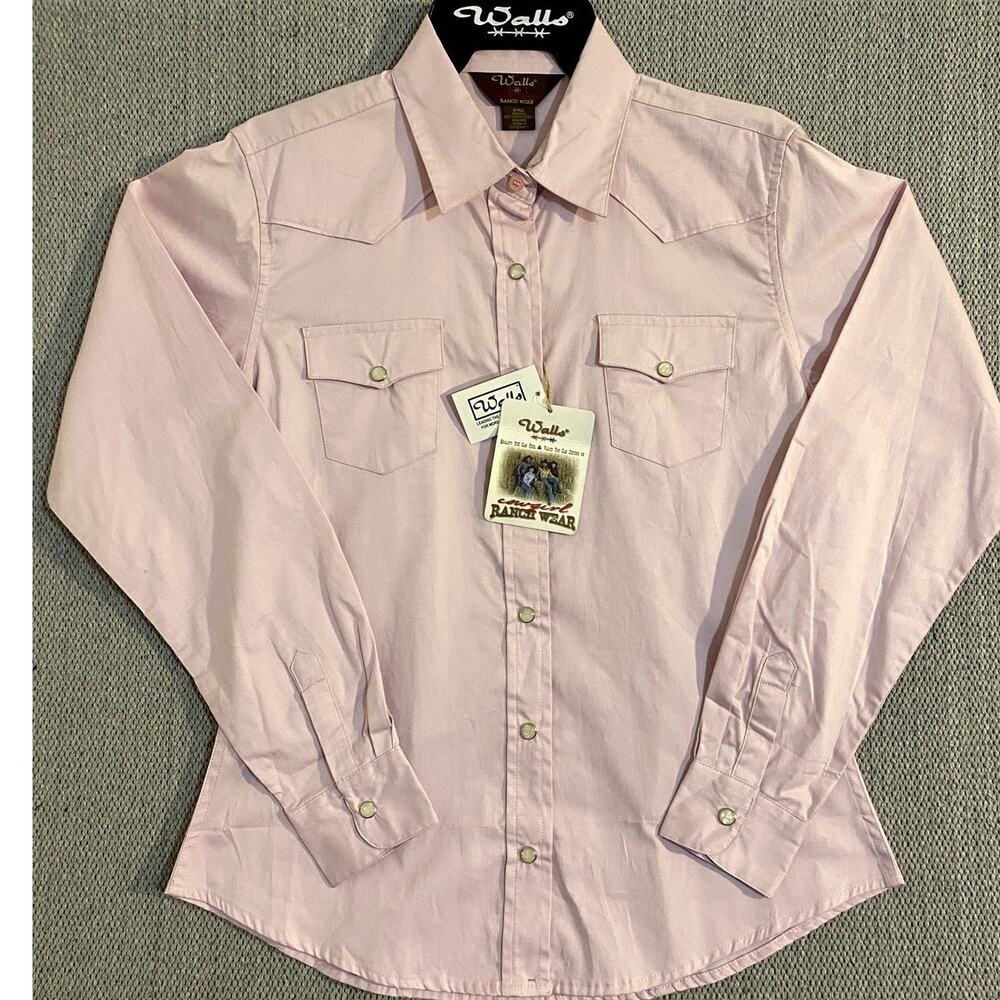 Vtg Walls Western‎ Shirt Women's S Lavender Pink Cowgirl White Pearl Snap